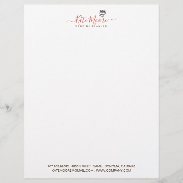 Hearts Crown Script Typeface Wedding Planner Custom Letterhead (Front)