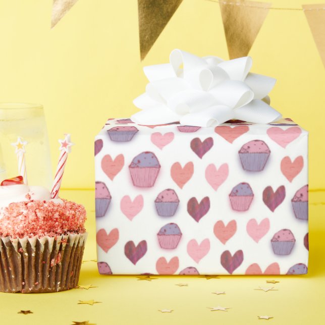 Hearts, Cupcakes pattern Wrapping Paper (Birthday Party)