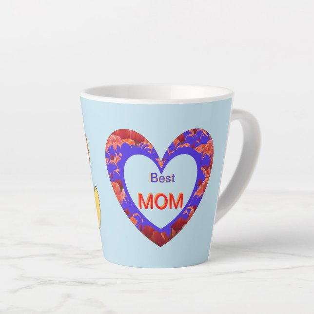 Hearts Cust. Text BEST MOM Latte Mug (Right Angle)