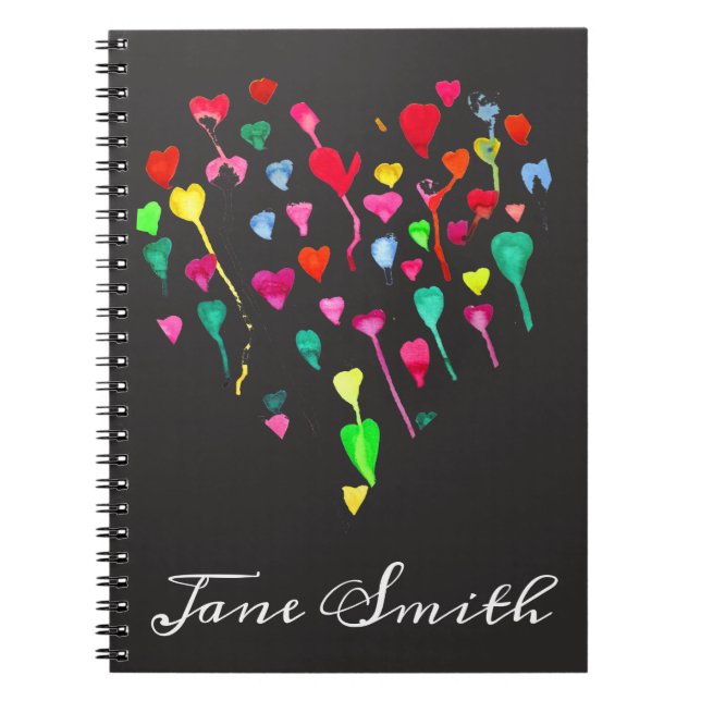 Hearts cute colorful whimsical heart art notebook (Front)