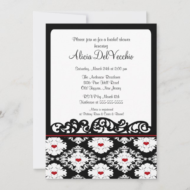 Hearts Damask Bridal Shower Invitation (Front)
