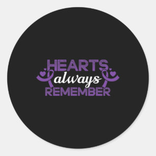 Hearts Dementia Purple Ribbon Awareness Support Classic Round Sticker