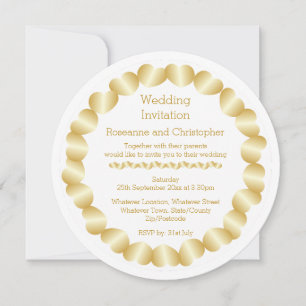 Hearts Design Gold Coloured Wedding Invitation