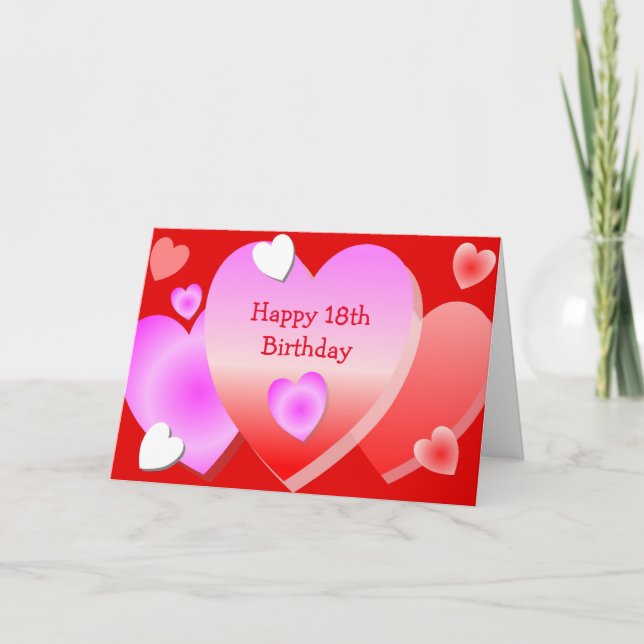 Hearts Design Personalised 18th Birthday Card (Front)