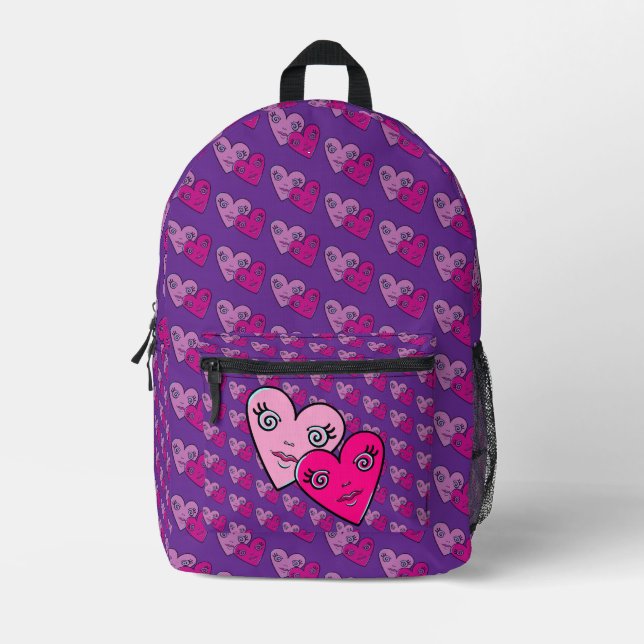 Hearts Design Printed Backpack (Front)