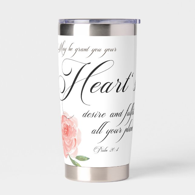 Heart's desire pink rose  insulated tumbler (Left)