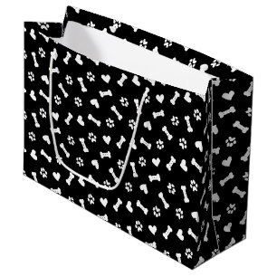 Hearts Dog Paws And Bones Black Large Gift Bag