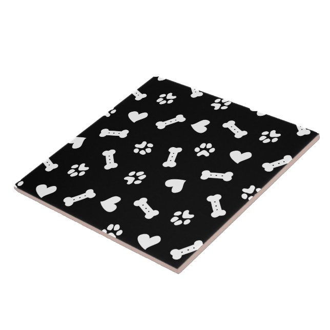 Hearts Dog Paws And Bones Black   Tile (Side)