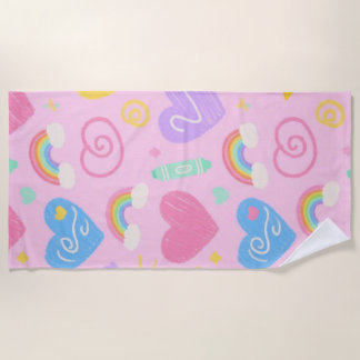 Hearts & Doodles Towel – Kidcore Pastel Style