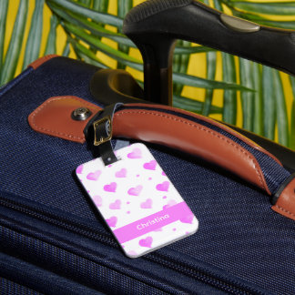 Hearts Dots Watercolor Pink Pattern Personalise Luggage Tag