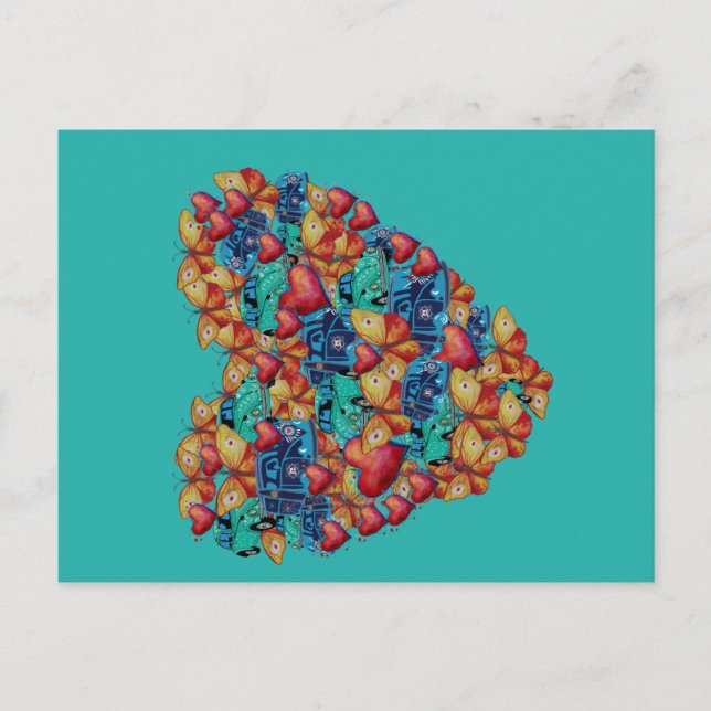 Hearts drawing Postcard,Valentine Heart Art Holiday Postcard (Front)