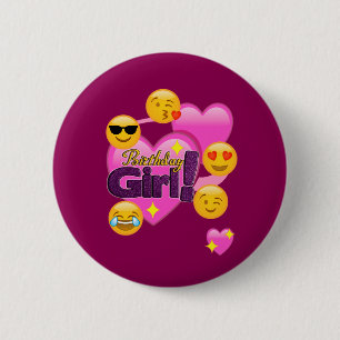 Hearts & Emojis Birthday Girl 6 Cm Round Badge