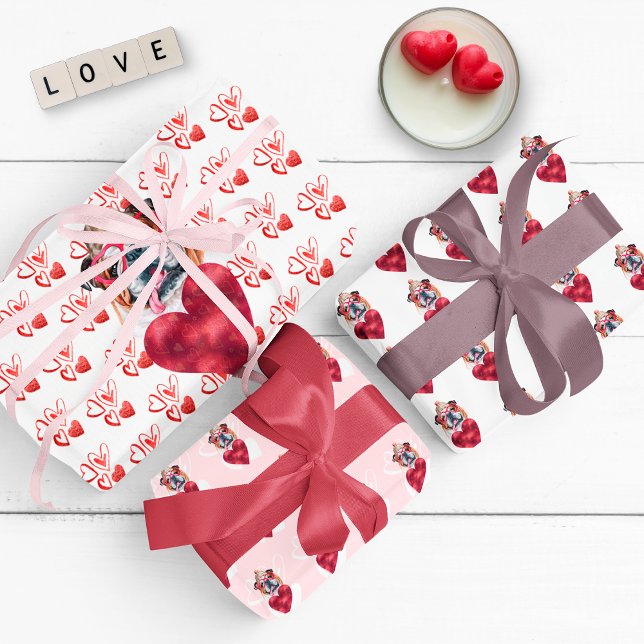 Hearts English Bulldog Dog Lover Valentines Gift Wrapping Paper Sheet (Creator Uploaded)