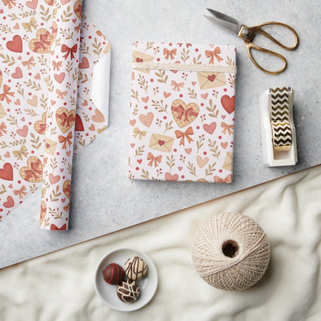 Hearts & Envelope Pattern Wrapping Paper Roll (Crafts)