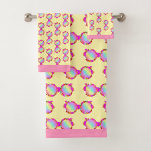 Hearts Eyeglasses Yellow Bath Towel Set