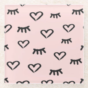 Hearts & Eyes: Grunge Vintage Sketch Glass Coaster