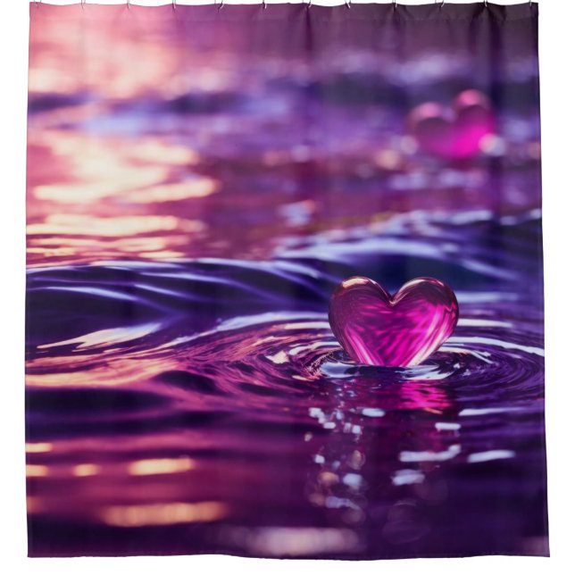  "Hearts Floating on Water with Purple & Pink Hue" Shower Curtain (Front)