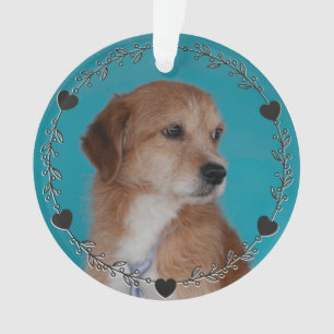 Hearts Floral Wreath black Custom Pet Photo Ornament