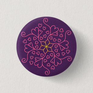 Hearts & Flowers Mandala Inspired 3 Cm Round Badge