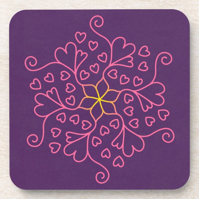 Hearts & Flowers Mandala Inspired Coaster (Front)