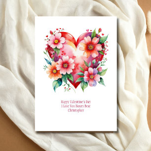 Hearts Flowers Pink Red Valentine Galentine Day Holiday Card