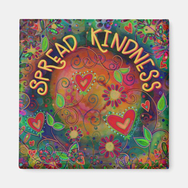 Hearts Flowers Spread Kindness Inspirivity Magnet (Front)