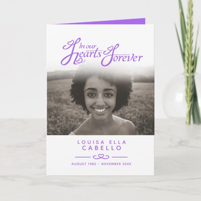 Hearts forever funeral program purple white programme (Front)