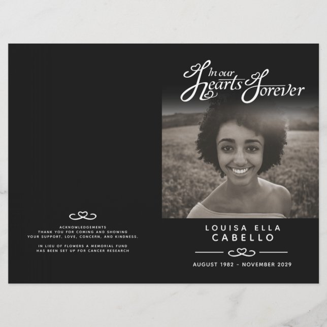 Hearts forever funeral service black non folded (Front)