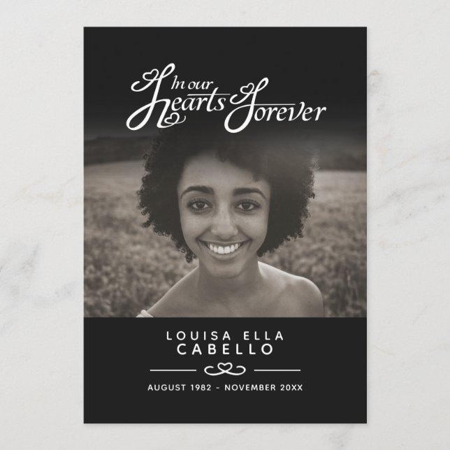 Hearts forever funeral service program black white programme (Front)