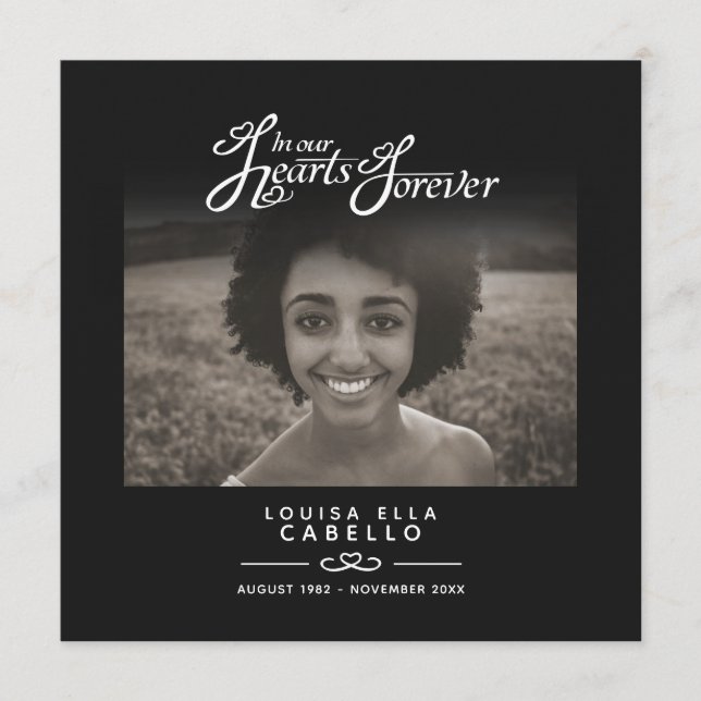 Hearts forever funeral service program black white programme (Front)