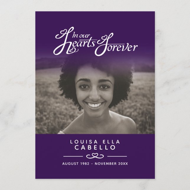 Hearts forever funeral service program dark purple programme (Front)