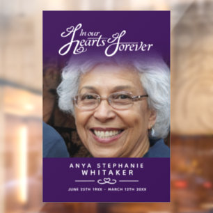 Hearts forever funeral tribute memorial purple window cling