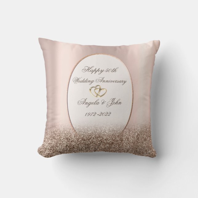  Hearts Frame Rose Gold Glitter 50th Anniversary  Cushion (Front)