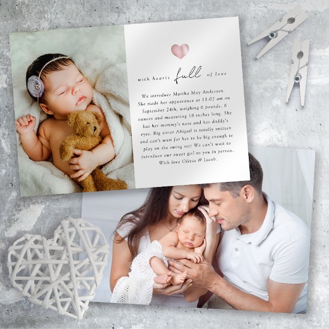 Hearts Full of Love Photo Birth  Announcement (Creator Uploaded)