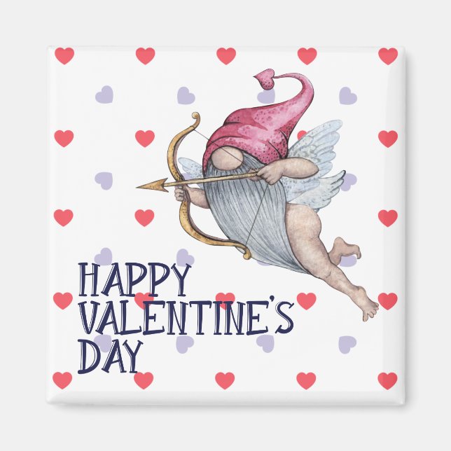 Hearts Funny Valentine Cupid Gnome Magnet (Front)