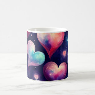 Hearts Galaxy Watercolor Valentine Art Coffee Mug