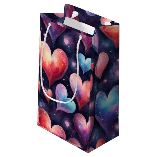 Hearts  Galaxy Watercolor Valentines  Art  Small Gift Bag (Back Angled)