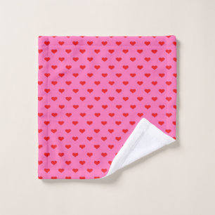 Hearts Galore, red hearts on pink background, Wash Cloth
