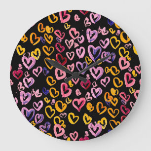 Hearts Galore: Watercolor Seamless Pattern Large Clock
