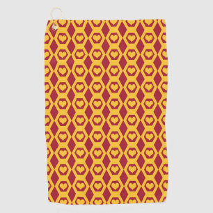 Hearts Garnet Gold Hexagon Pattern Golf Towel