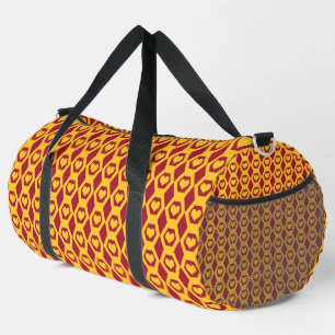 Hearts Garnet Gold Hexagon Pattern Large Duffle Bag