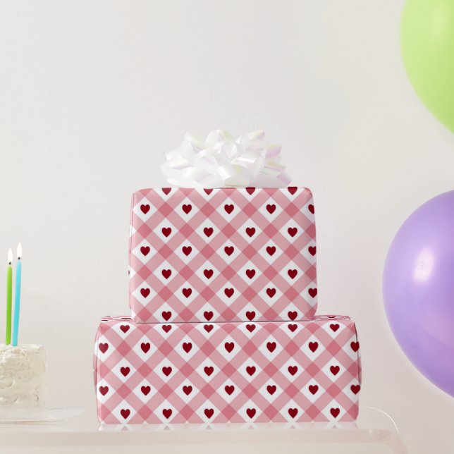 Hearts & Gingham Pattern  Wrapping Paper (Party Gifts)