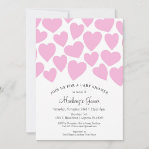 Hearts Girl Baby Shower Invitation Pink Whimsical
