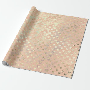 Hearts Glitter Pink Rose Gold Crystals Blush Glam Wrapping Paper