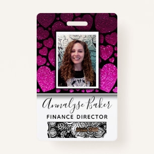 Hearts Glitter Professional CNA Nurse Photo Name ID Badge