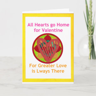 Hearts go home for valentine. holiday card
