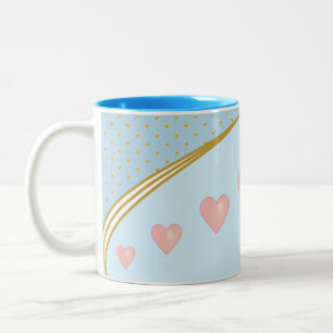 Hearts & Gold Confetti on Light Blue Two-Tone Coffee Mug