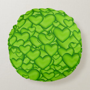 Hearts Green 3D Texture Pattern-68689 Round Cushion