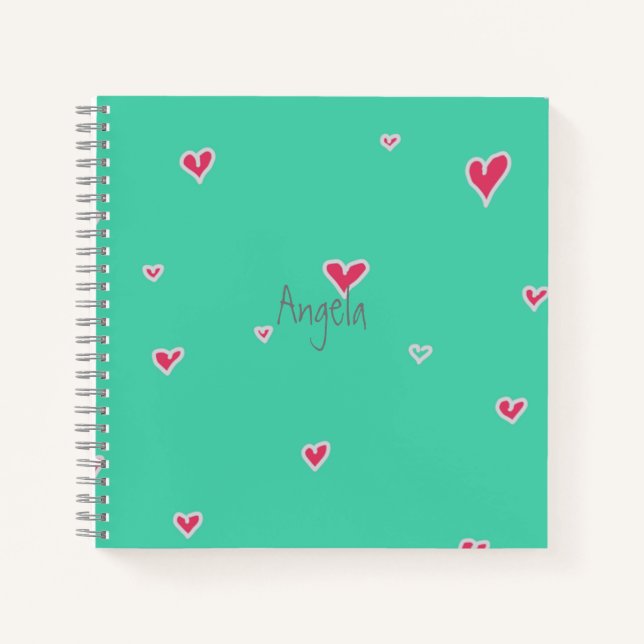Hearts Green Notebook Customisable (Front)