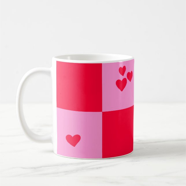 Hearts Grid pink and red Coffee Mug (Left)